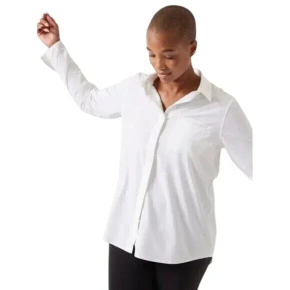 NEW! Athleta Urbanite Top 2.0 Women's 2X White Modern Shirt Stretch Lightweight - Picture 1 of 12